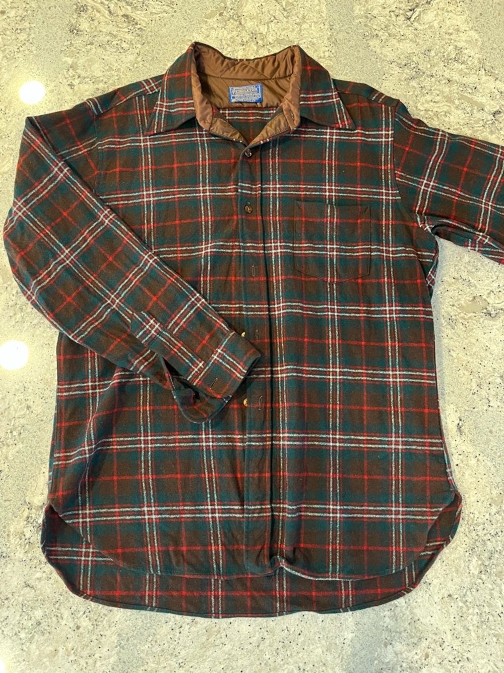 Vintage Pendleton Green and Red Plaid Button-Down Wool Flannel Shirt